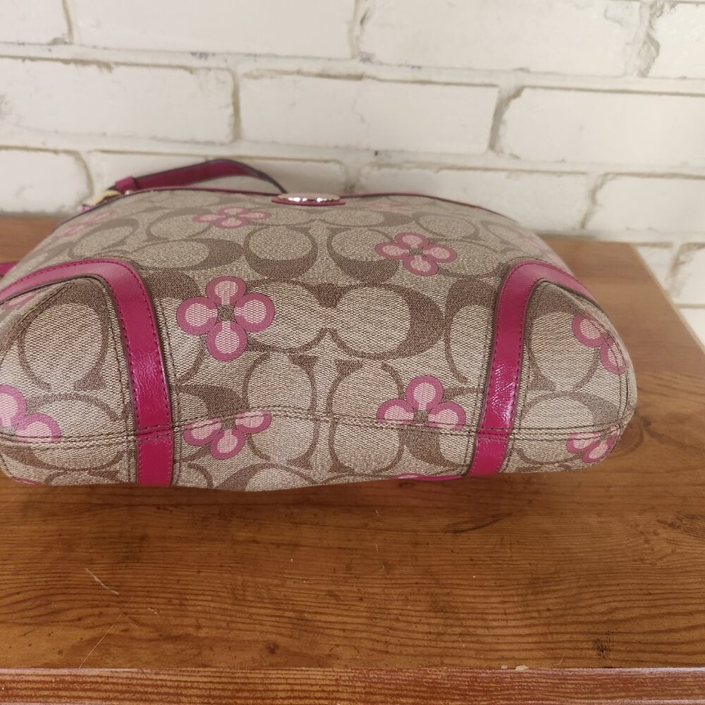 Coach Peyton Signature Khaki & Pink Crossbody Bag Purse Large - Picture 6 of 11